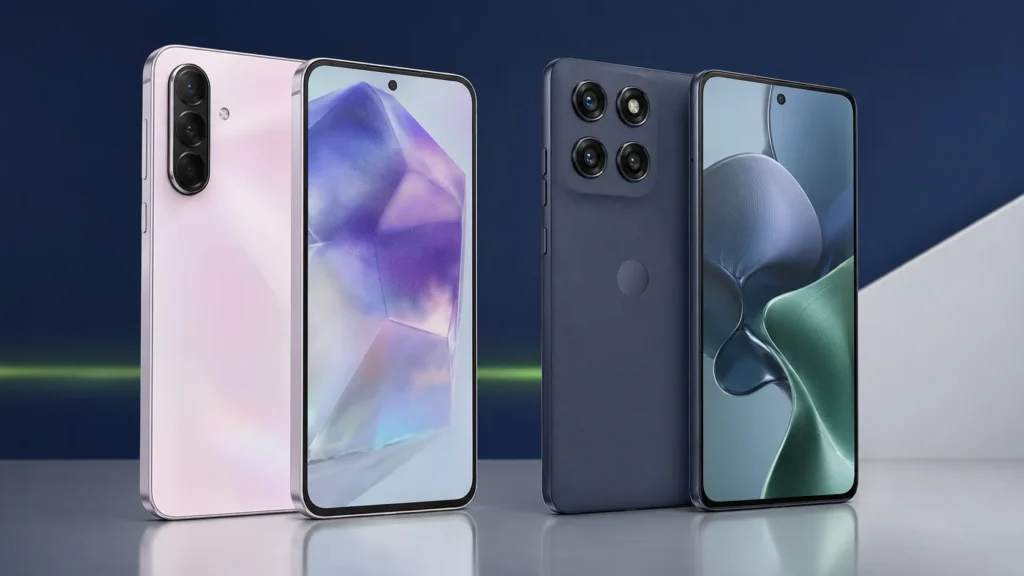Samsung Galaxy A56 e Motorola Moto G86 5G apresentados lado a lado
