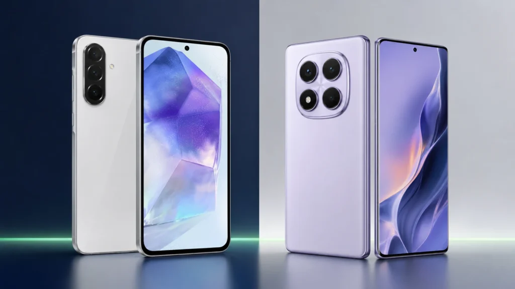 Samsung Galaxy A56 e Redmi Note 14 Pro 5G lado a lado em comparação